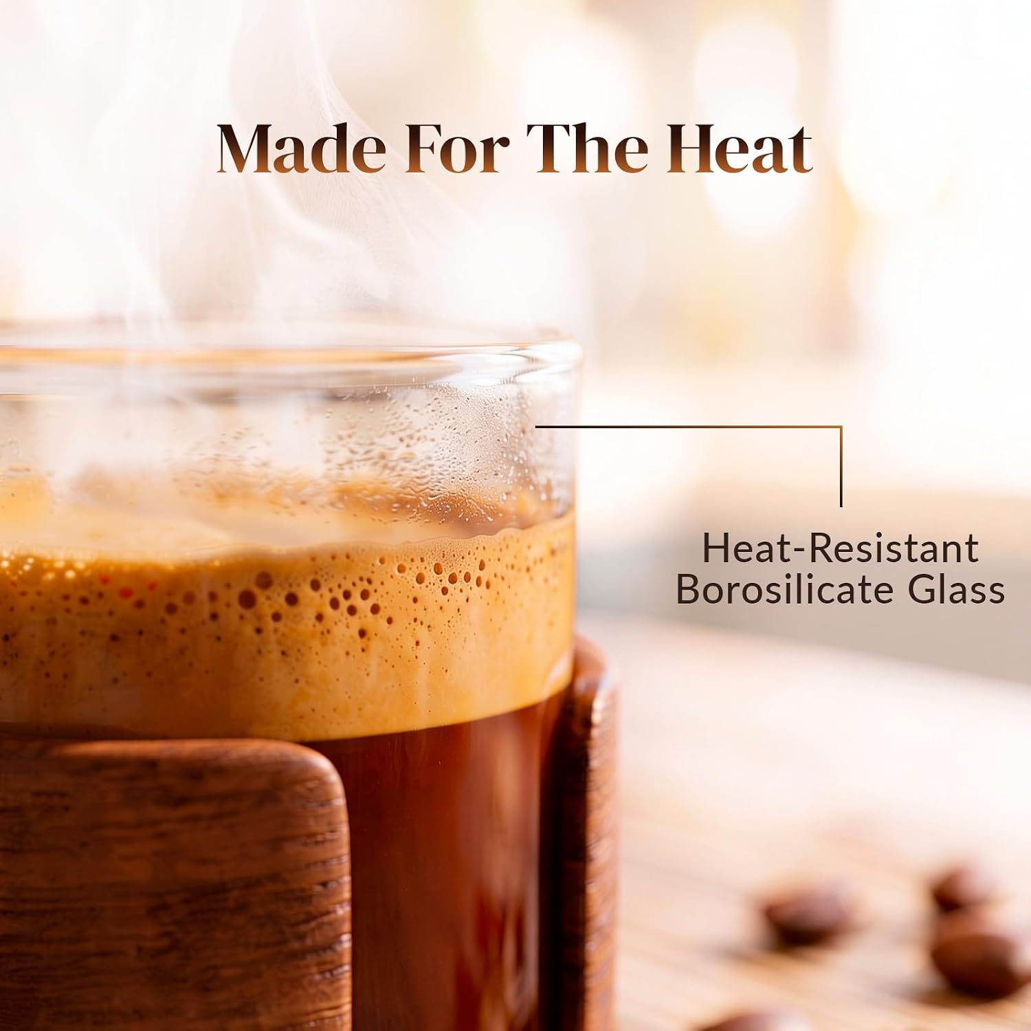 Mont-Clair Espresso Cup Set of 2, Borosilicate Glass, Wooden Ring, 5oz