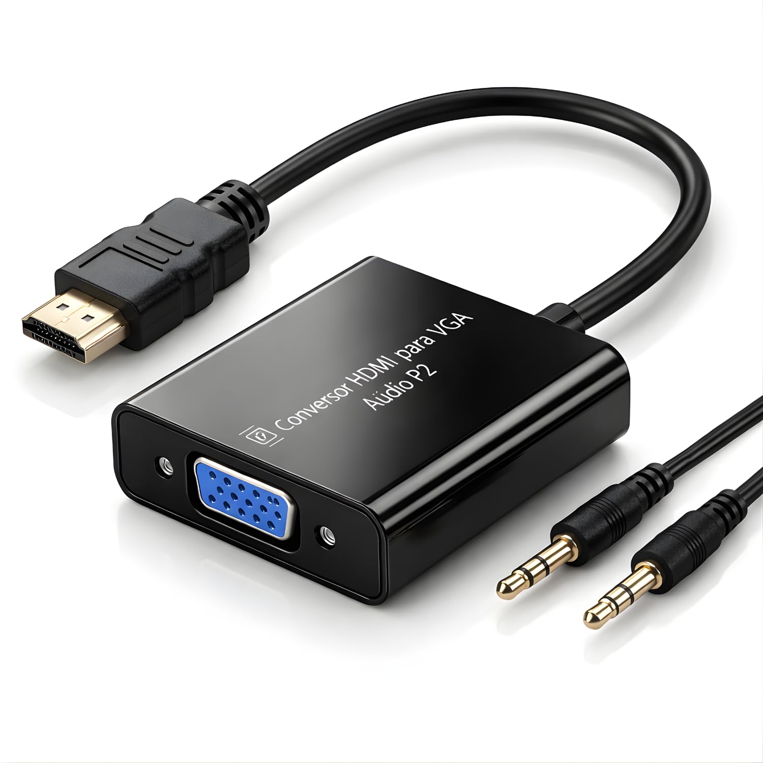 Conversor HDMI para VGA com Áudio P2 – Adaptador HDMI para Monitor e Projetor – Compatível com Notebook, PC, PS4 – Full HD 1080p