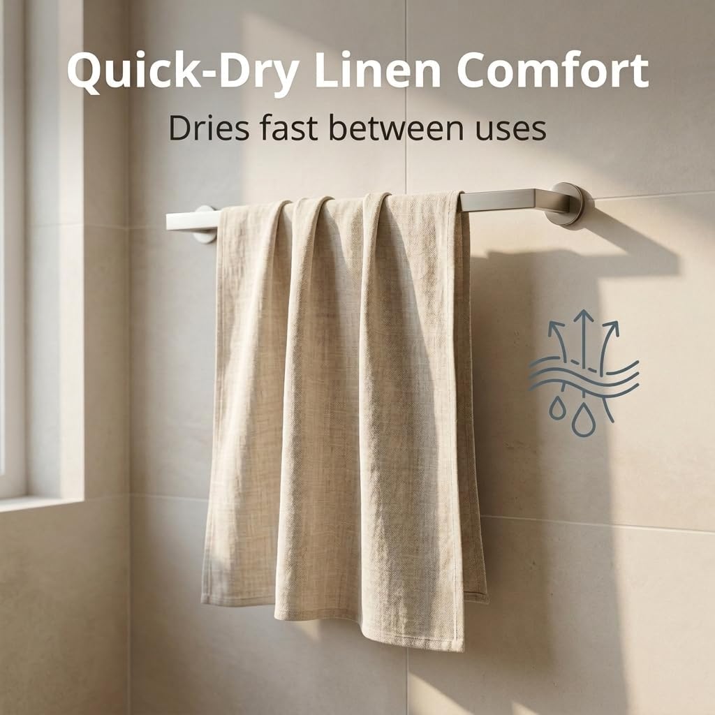 Pure 100% Linen Bath Towel - 30x55-inch Lightweight Travel Towel Flat Weave
