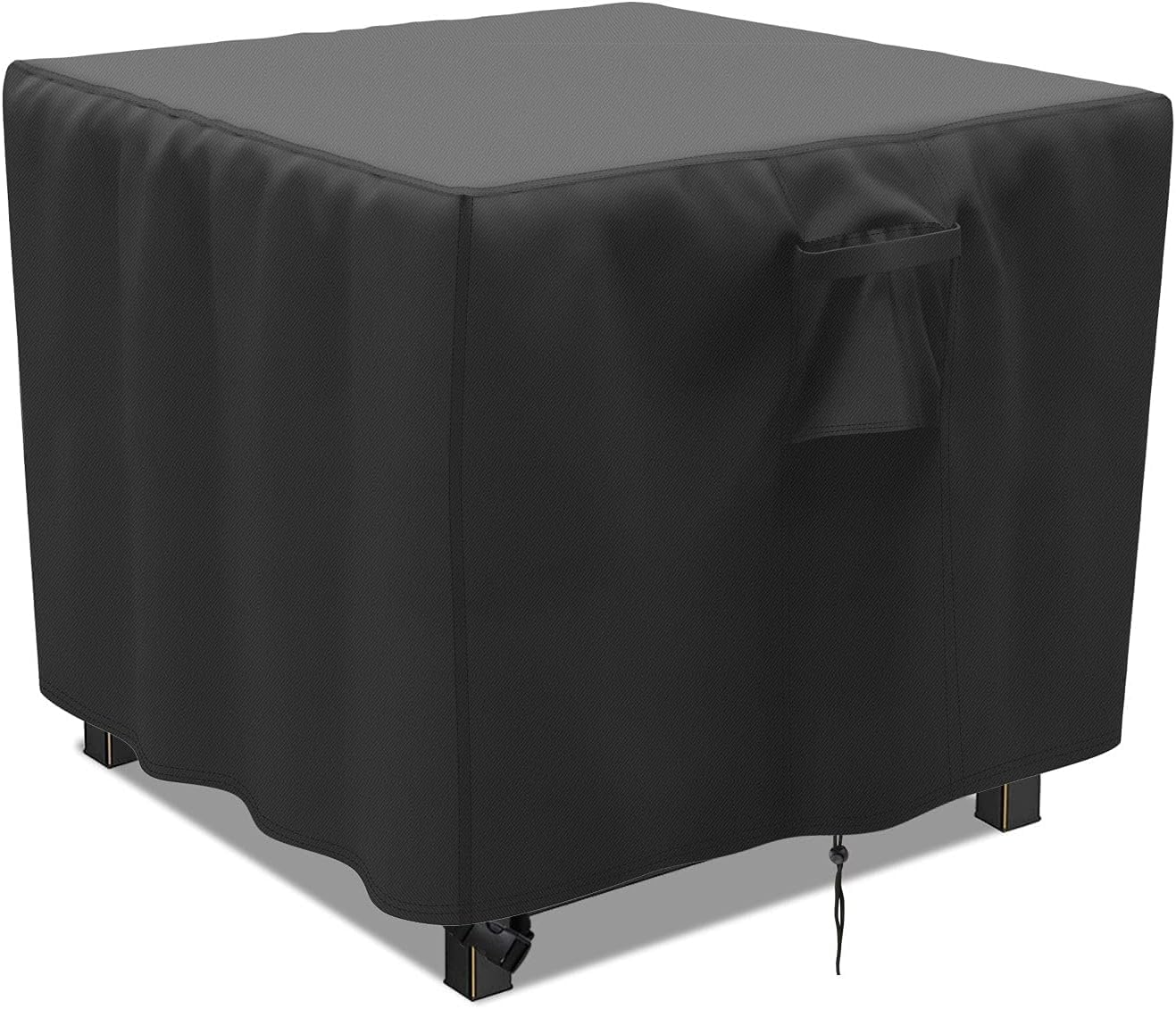 Fenghome Fire Pit Cover, Waterproof Square Fire Pit Cover with Adjustable Hem for Garden Furniture Fire Pit Table Heavy Duty Windproof Outdoor Fireplace Cover-76x76x63cm (Black) — view 11