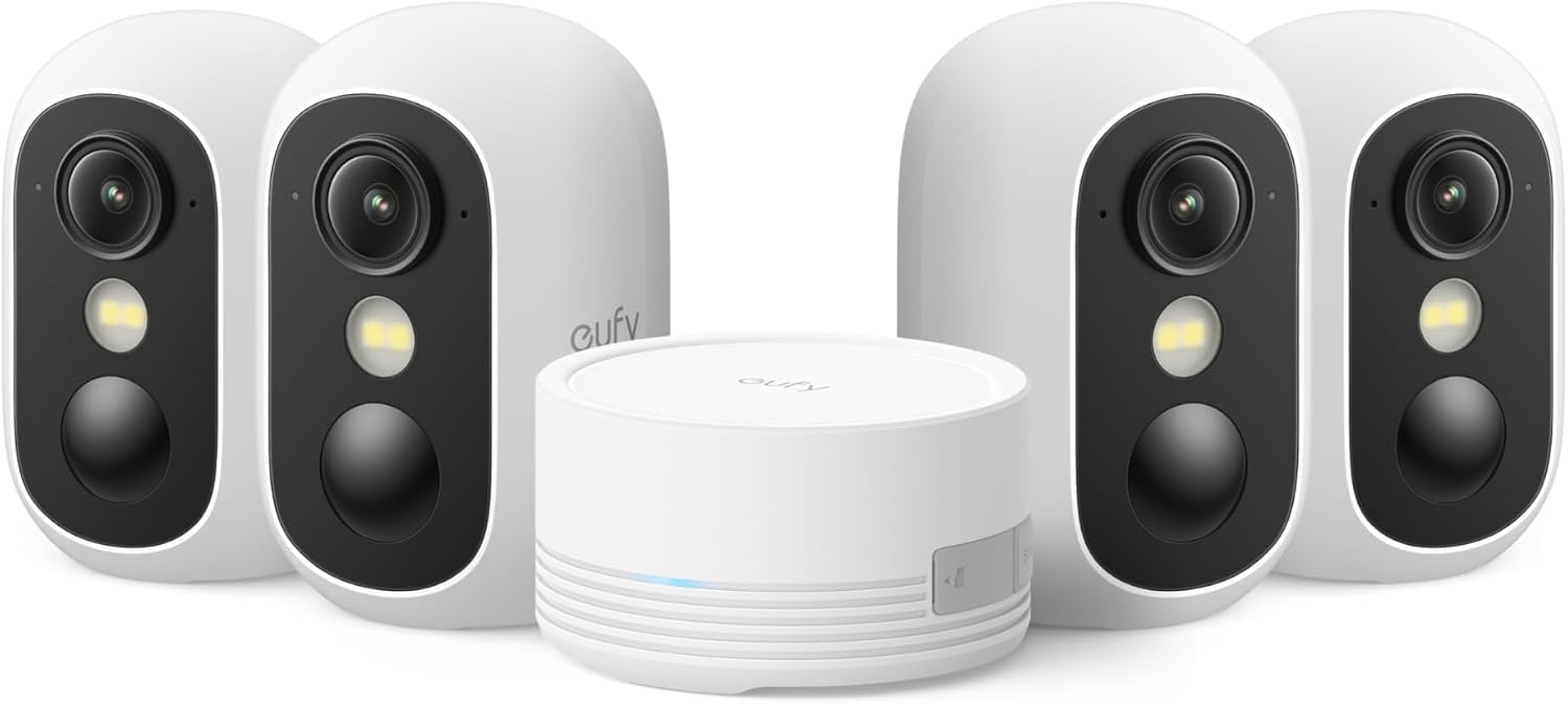 eufyCam C35 4-Cam Kit, Wireless Indoor/Outdoor Camera | Magnetic Mount, Color Night Vision, Local Storage, No Monthly Fee, IP67, Facial Recognition, Solar Panel Compatible, White