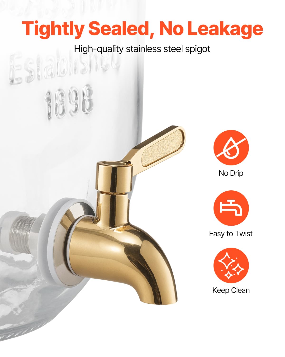 VEVOR Distributore di Bevande, 2 Pezzi da 8 L, Contenitore di Succhi in Vetro con Supporto in Metallo, Rubinetto in Acciaio Inox, Infusore, Distributore di Tè Freddo, Limonata, per Feste