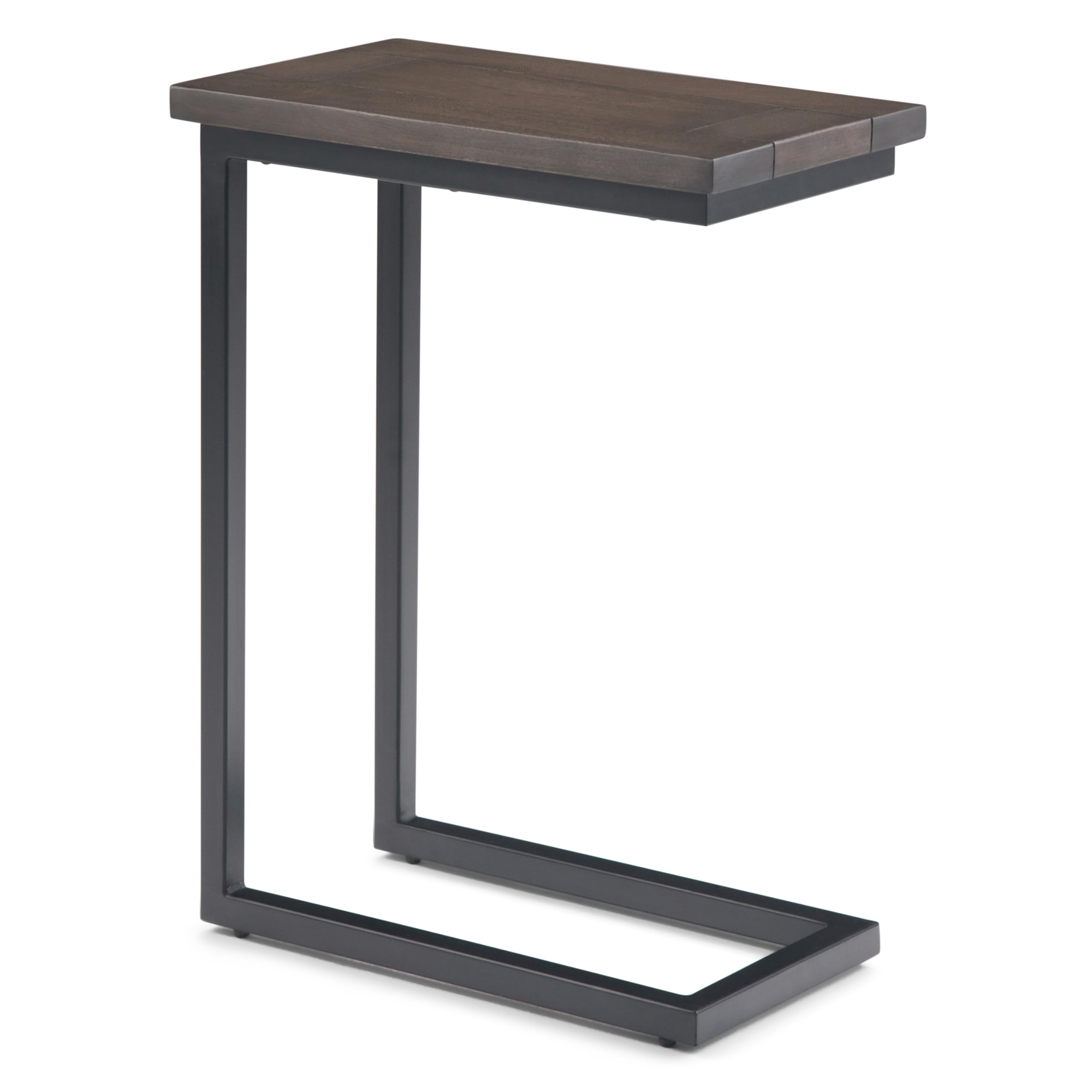 SIMPLIHOME Skyler C-Side Table - 18 inch Wide Solid Mango Wood and Metal Slide-Under Table in Walnut Brown, Industrial Accent Table or End Table for Living Room with Open Frame Design, Assembled