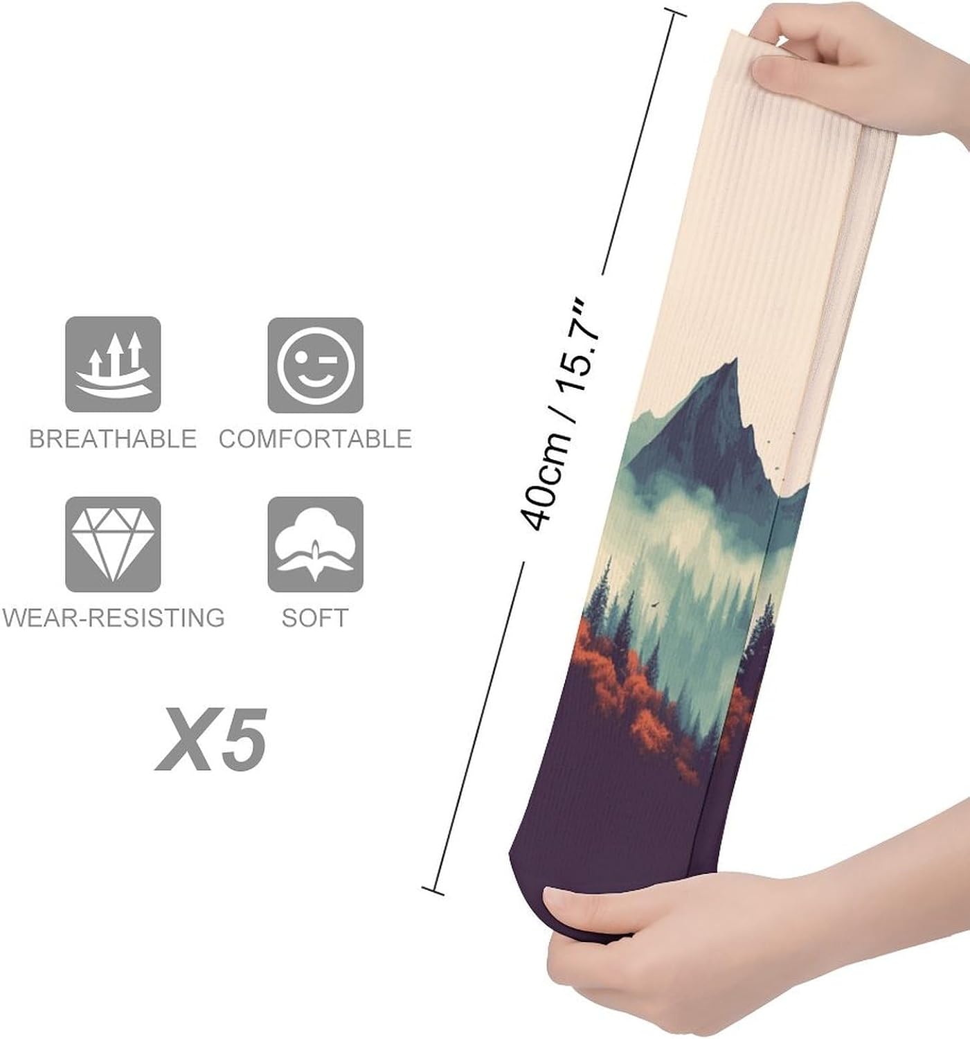 Breathable Boot Sock Landscape Mountain Socks for Women Men Cotton Sock Moisture-Wicking Warm Stockings Casual Long Socks for Hiking Work Sports 5 Pairs