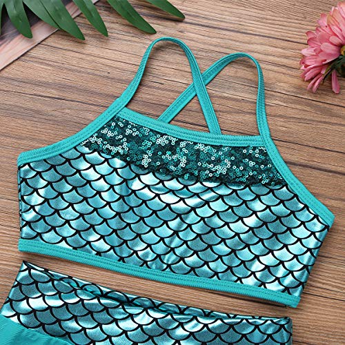 JanJean Little Big Girls Sequins Tankini Set Mermaid Swimwear Gymnastics Sports Dance Tank Top with Booty Shorts Outfit4