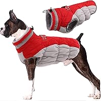 Vista 14 de Lelepet Abrigo cálido para perro, abrigo de invierno para perro, chaqueta impermeable para perros con arnés integrado reflectante para mascotas