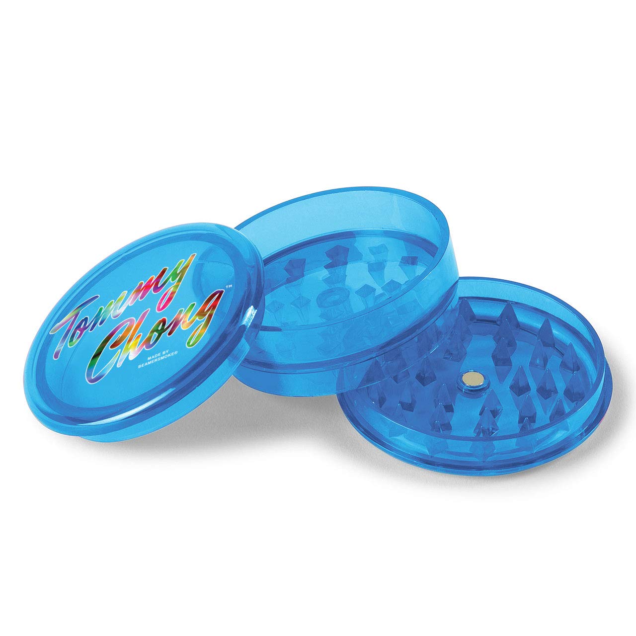 Chong’s Choice 3-Piece 63mm Acrylic Grinder - Transparent Blue Color + Beamer Smoke Sticker