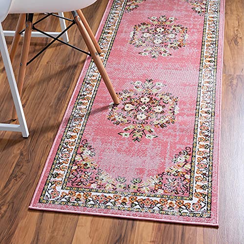 Rugs.com Lucerne Collection Runner Rug – 10 Ft Runner Rose Low-Pile Rug Perfect for Hallways, Entryways