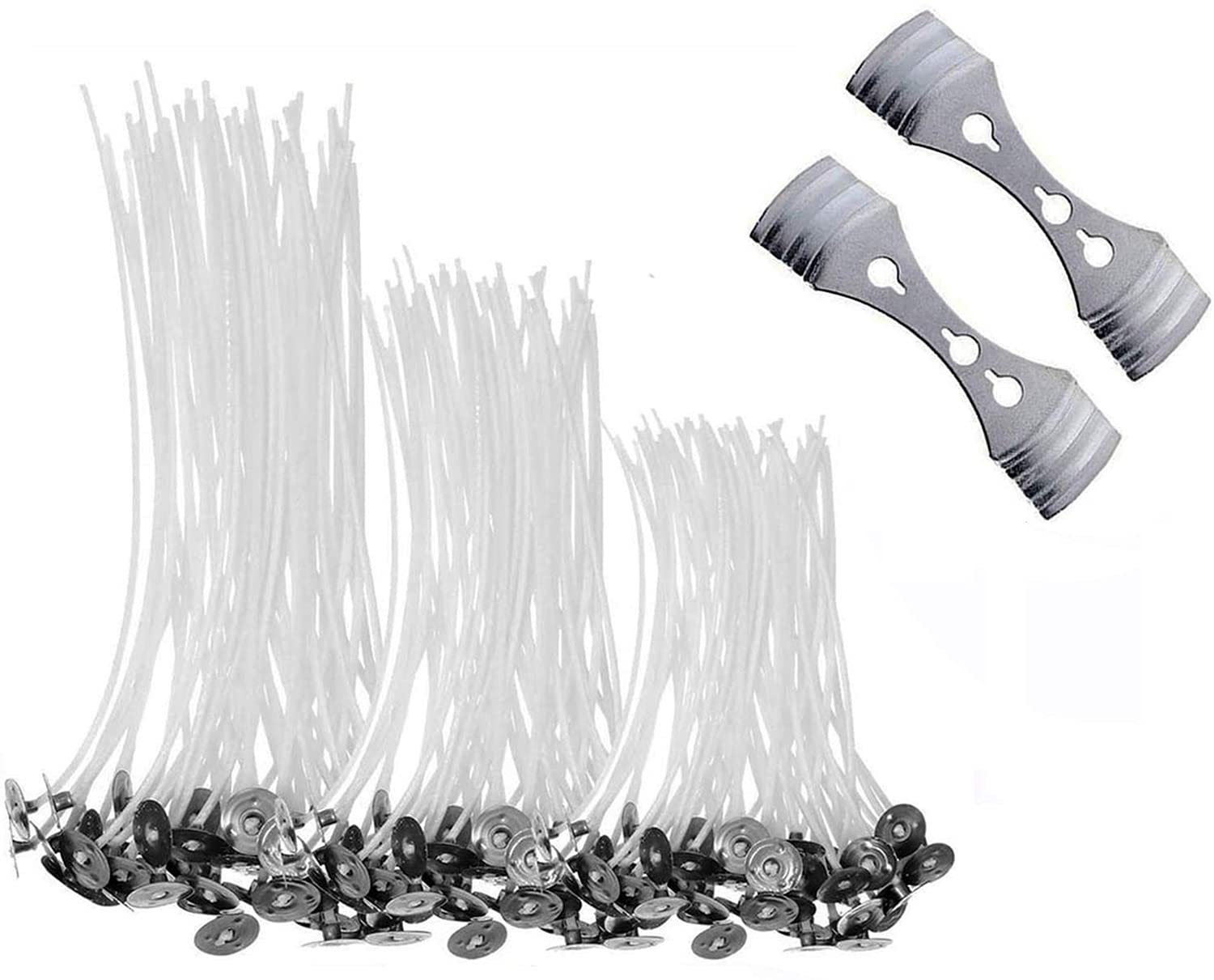 ExpressShop Candle Wicks, 150pcs Natural Long Pre Waxed Wicks Candle Wick with 2pcs 3-Hole Candle Wicks Holder for DIY Candles Craft Tools Candle Making Kit (10cm, 15cm and 20cm)