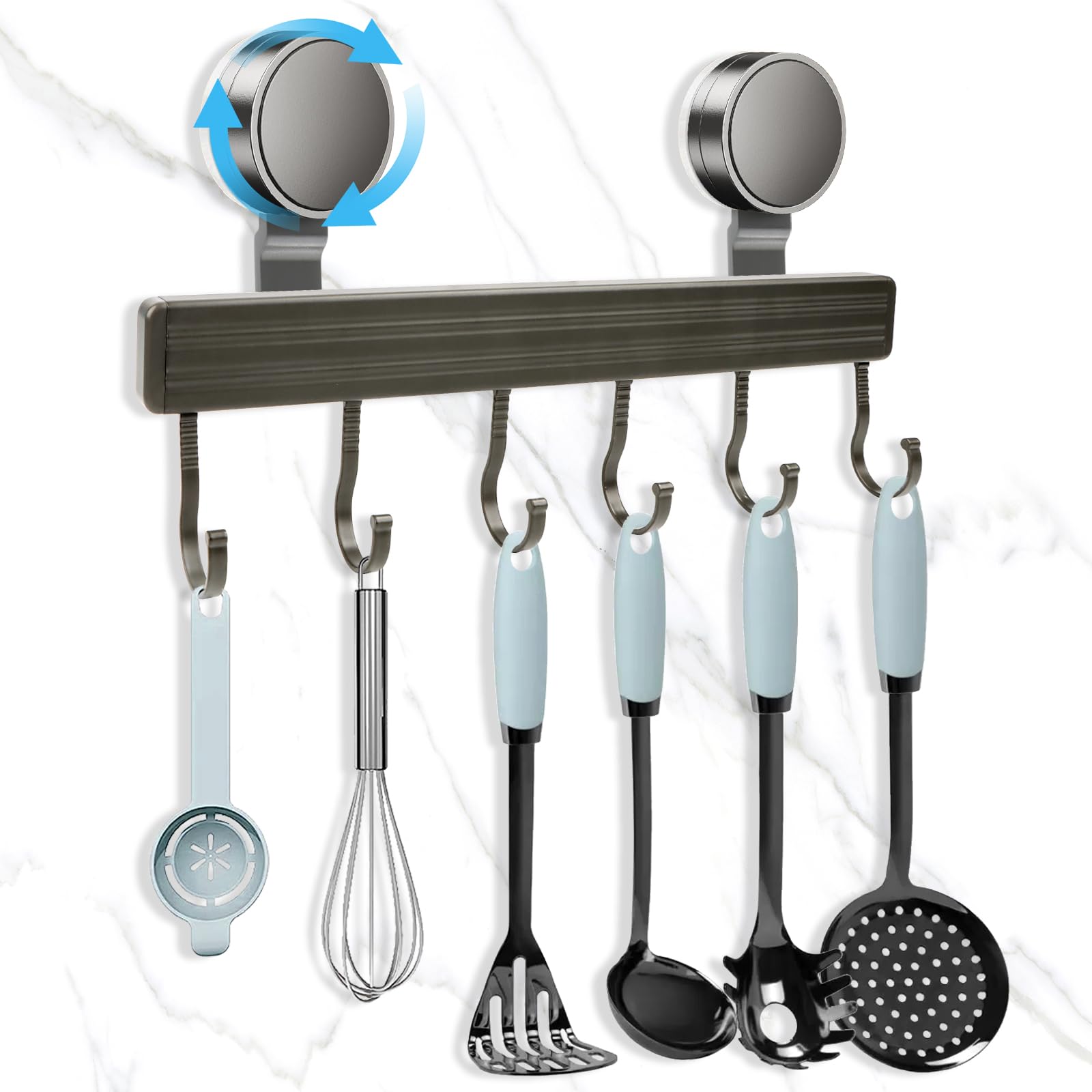 Listwa z haczykami do kuchni, bez wiercenia, 30 cm, listwa wisząca do kuchni o nośności 20 kg, drążek ze stopu aluminium do przyborów kuchennych, uchwyt kuchenny bez wiercenia (łatwy do
