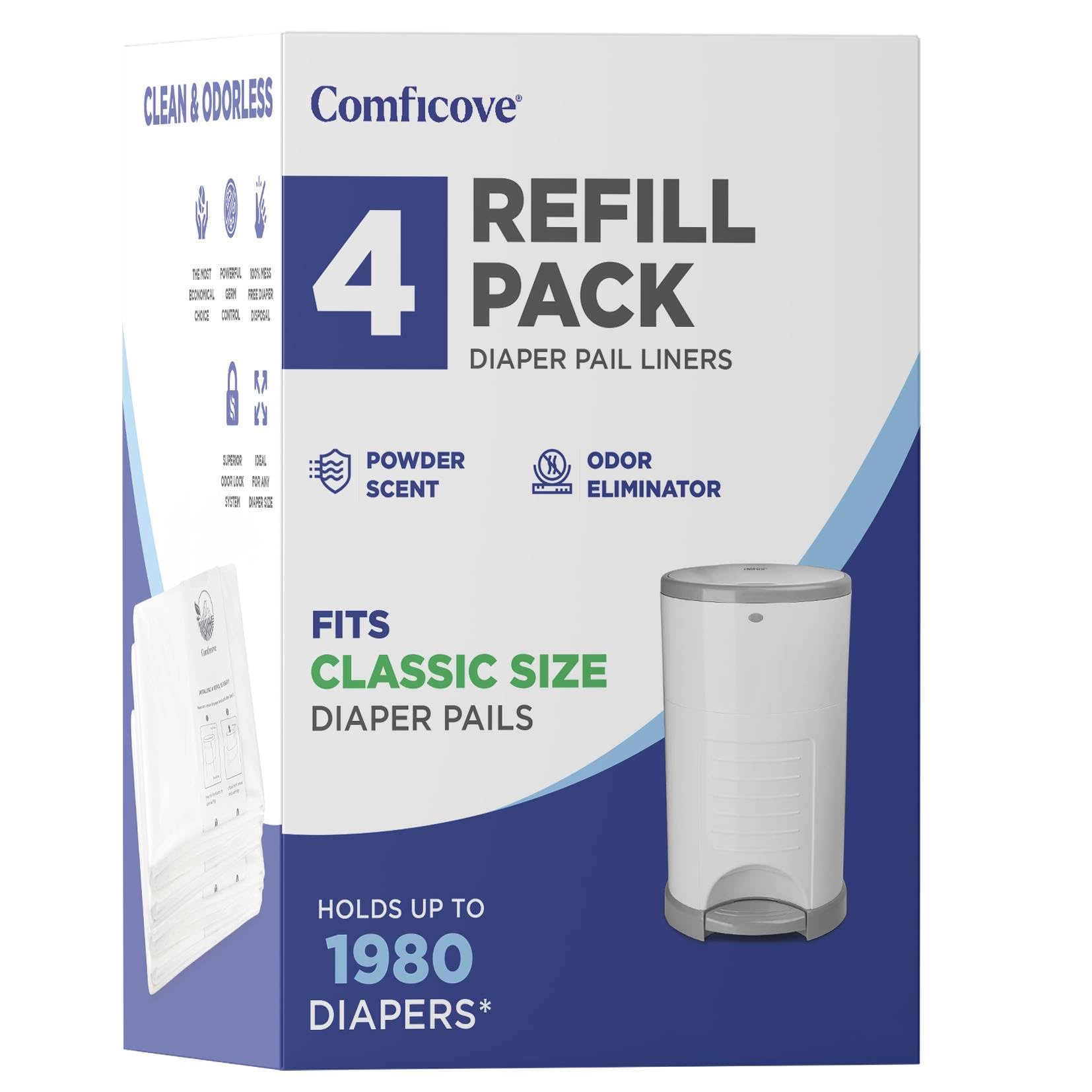 Comficove Refills Compatible with DEKOR CLASSIC Diaper Pails | 4 Pack | Extra Thick Diaper Pail Refill Liners | Fresh Scent | Easy to Replace and Dispose of Diaper Bag | Odorless Baby Diapers Disposal