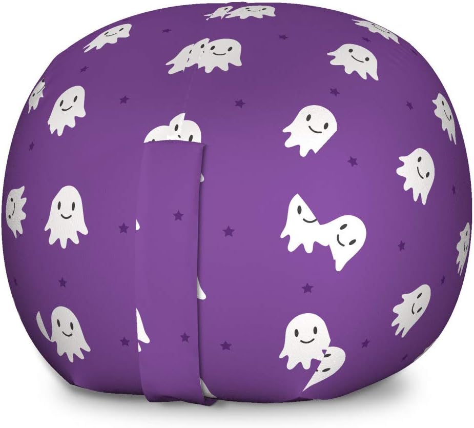 Ambesonne Childish Storage Toy Bag Chair, Happy Halloween Themed Motifs Ghost and Stars Spooky Celebration Layout, Stuffed Animal Organizer Washable Bag, Small Size, Fuchsia and White
