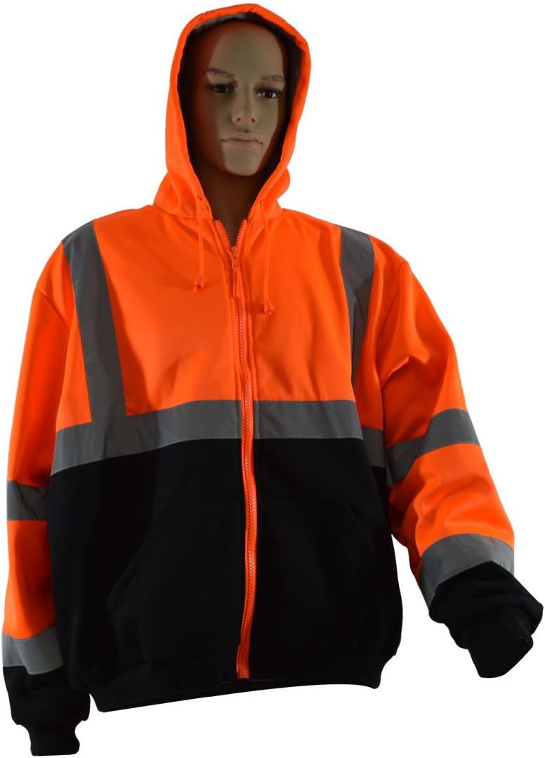 Petra Roc OBHSW-C3-M Thermal Lined Sweatshirt Hoodie Orange/Black Two Tone, ANSI 107-Class 3, 2 Slash Pockets, Zipper Closure, M