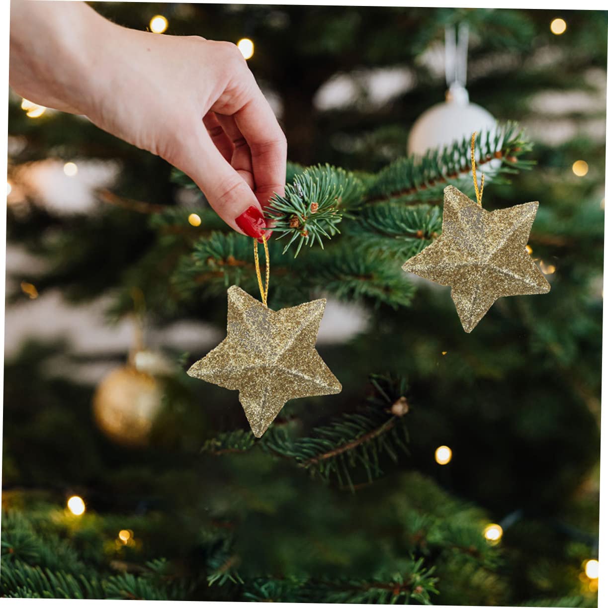 DECHOUS 150pezzi Ciondoli Natalizi Forma Di Stella Glitterata Per Decorazioni Da Appendere Accessori Festivi Per Albero Di Natale e Feste Di Natale