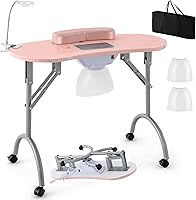 Vista 1 de Giantex - Mesa de uñas para técnico de uñas, mesa de manicura portátil con recolector de polvo eléctrico, lámpara LED USB, reposabrazos, 4 ruedas