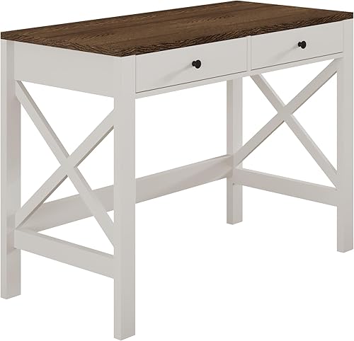 Miniatura 4 de ChooChoo Escritorio de granja de 39 pulgadas para computadora con cajones, pequeña mesa de estudio con marco en X estable para oficina en casa