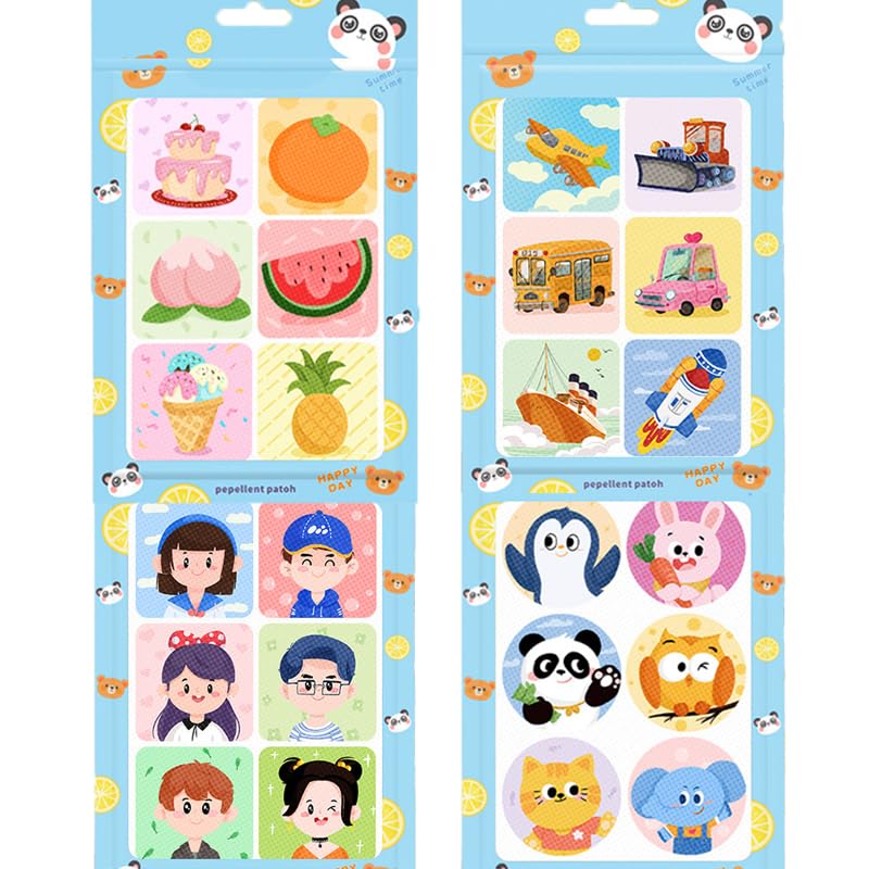 SYOSIMosquito Repellent Stickers, 144 Pcs Natural Mosquito Patches for Kids and Adults, DEET Free Mosquito Repellent, Anti-Mosquito Cartoon Stickers for Outdoor Camping Traveling Fishing