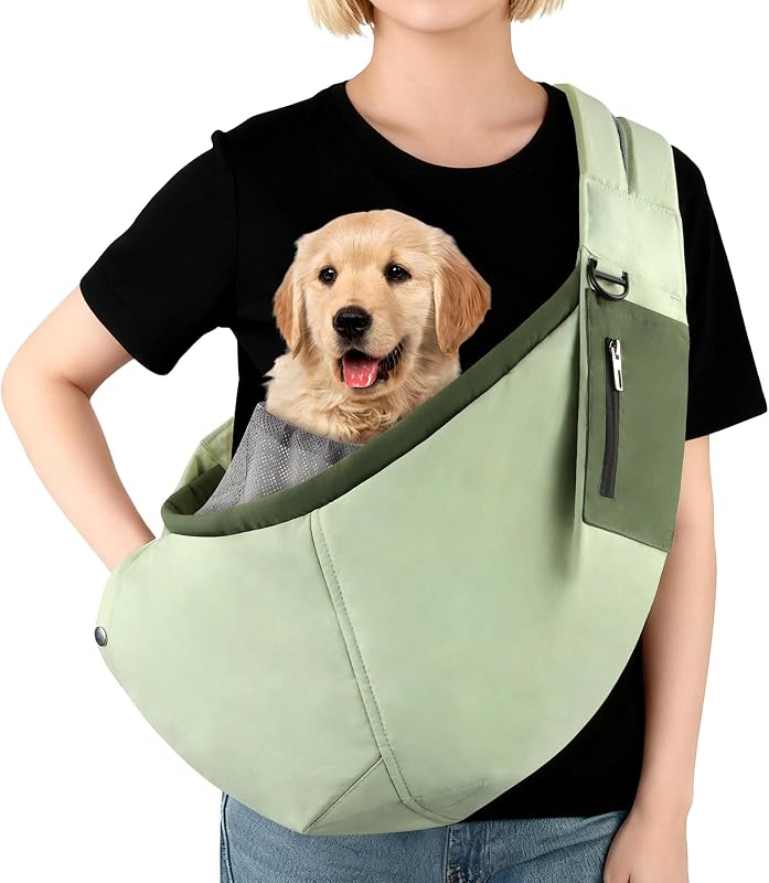 Peitoral Sling para Cães Pequenos e Gatos Bartuke com Alça Ajustável e Bolsos, Verde