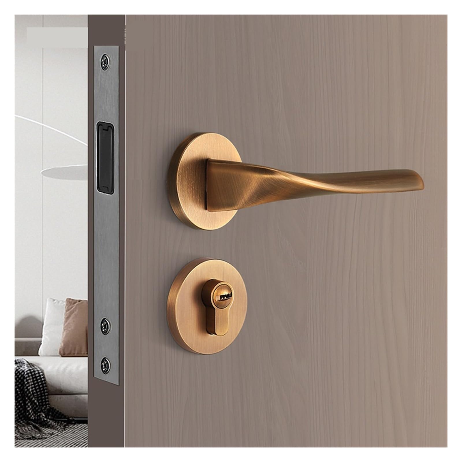 Serrure de porte magnétique en bronze jaune pour chambre en bois style rétro chinois 7702
