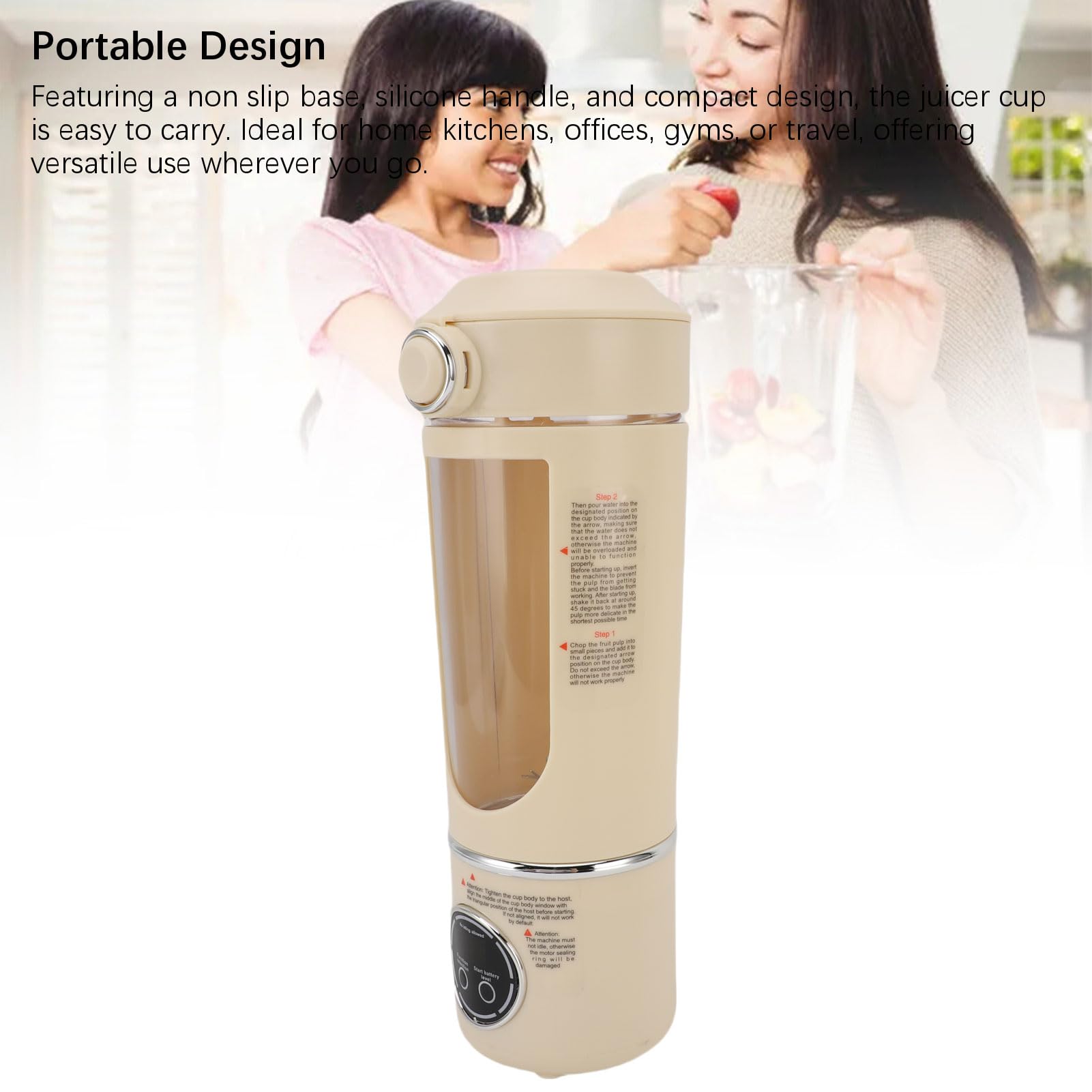 Luocute Przenośny Blender, 700 Ml 7,4 V 12 Ostrzy ładowani Mini Mikser Owocowy Mini -sokowirówki, Odpowiedni do Gimnastycznego Biura Sportowego na świeżym Powietrzu (Beżowy)