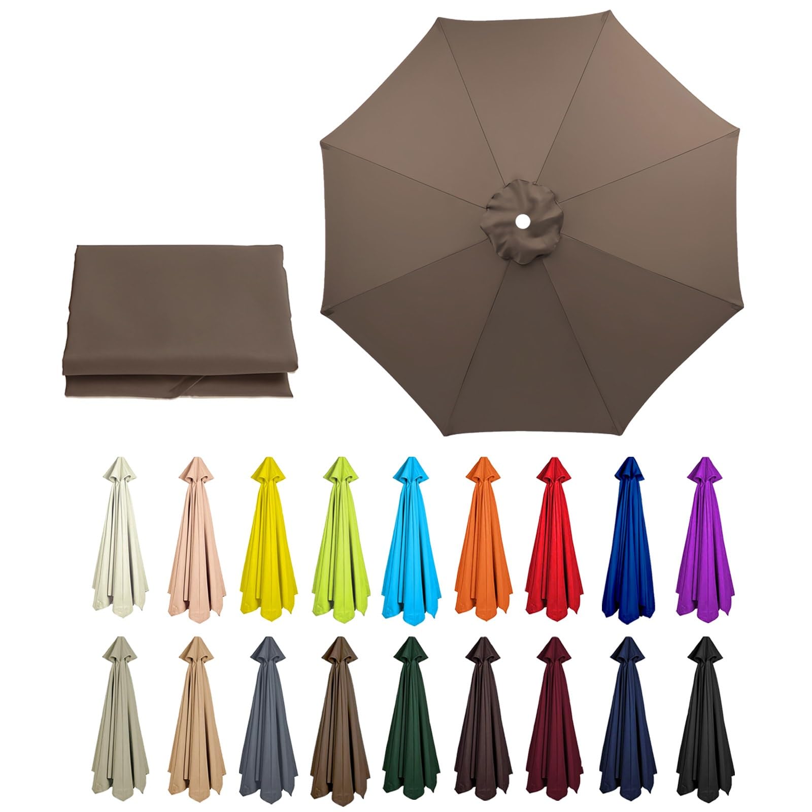6/8 Arms Outdoor Replacement Canopy | Patio Umbrella Cover | Anti-ultraviolet Market Umbrella Top | Breathable | Washable | for Outdoor Patio Garden Beach(Light Brown,8 ribs: 3.5m/11.5ft)