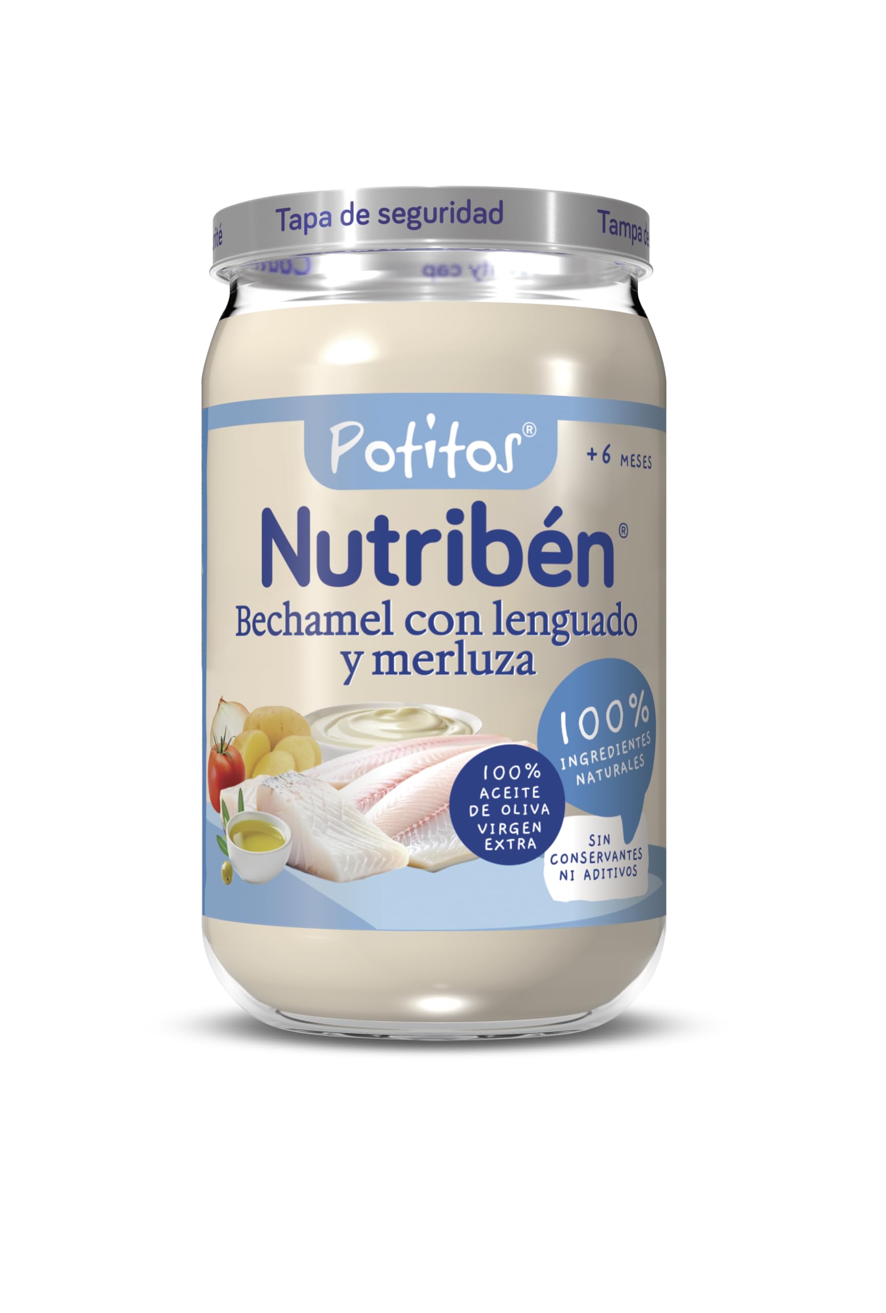 Nutribén Potitos de Bechamel con Lenguado y Merluza | Desde los 6 Meses | Sin gluten | Sin almidones | Sin Huevo y Sin Leche | 235 gr