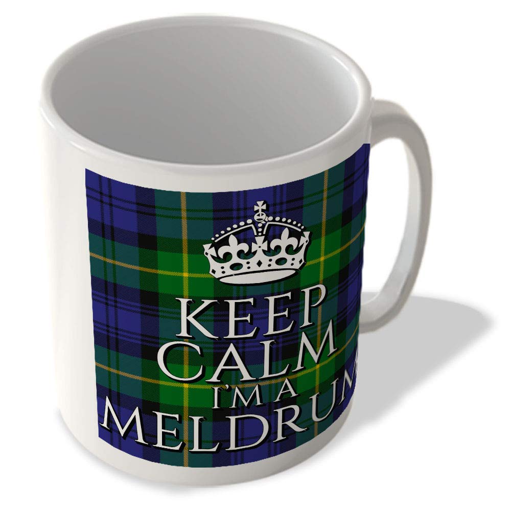 Mcmug White - Keep Calm I'm A Meldrum - Meldrum Clan Tartan - (Crown) - Scottish Mug, Ceramic, 11Fl.oz.