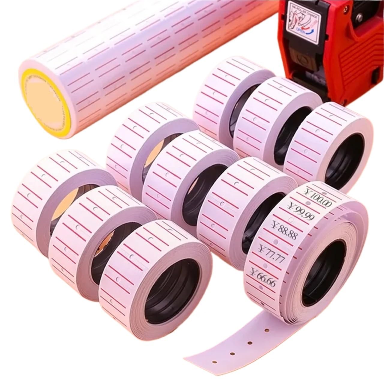 Cena Etykiety na broń, samoprzylepne, cena rolki, etykiety papierowe, jednorzędowe, pistolet, odpowiednie do sklepu spożywczego, supermarketu, 21 x 12 mm, 10 rolek (9000 szt.)