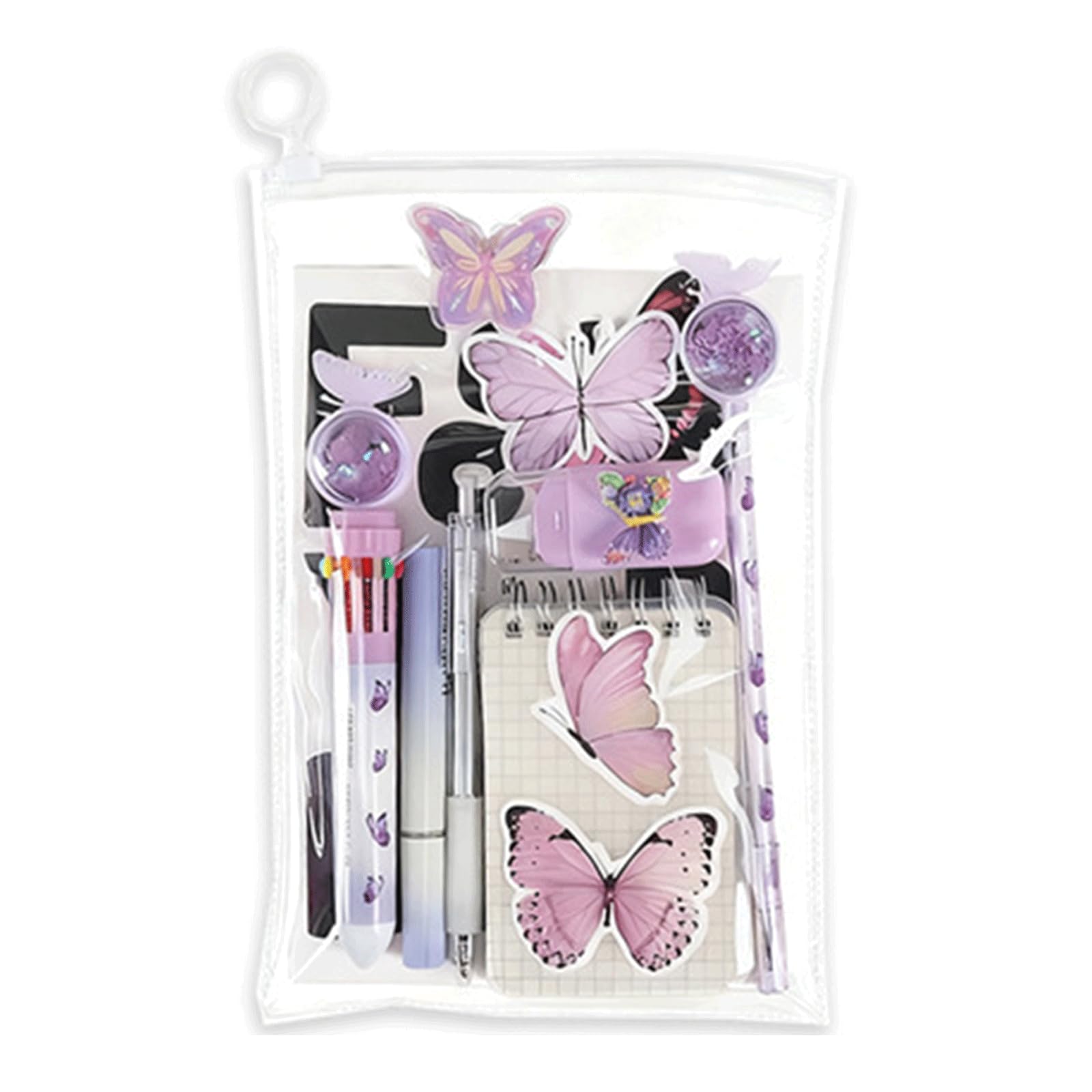 LEMONSTONE Schmetterling Schreibwaren Set mit Korrekturband, Textmarker, Notizbuch, Büroklammern, mehrfarbige Stifte, Kugelschreiber, Aufkleber, Schreibwarenset für Schüler, Lehrer, Schulbedarf