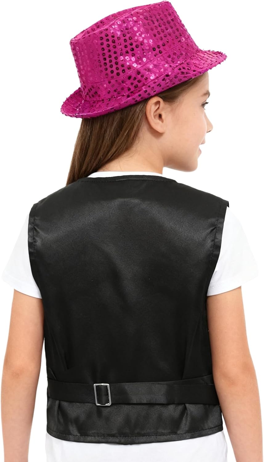 Kids Girls Boys Sparkly Sequins Jazz Hip Hop Street Dance Vest Jacket with Hat Stage Show Partywear