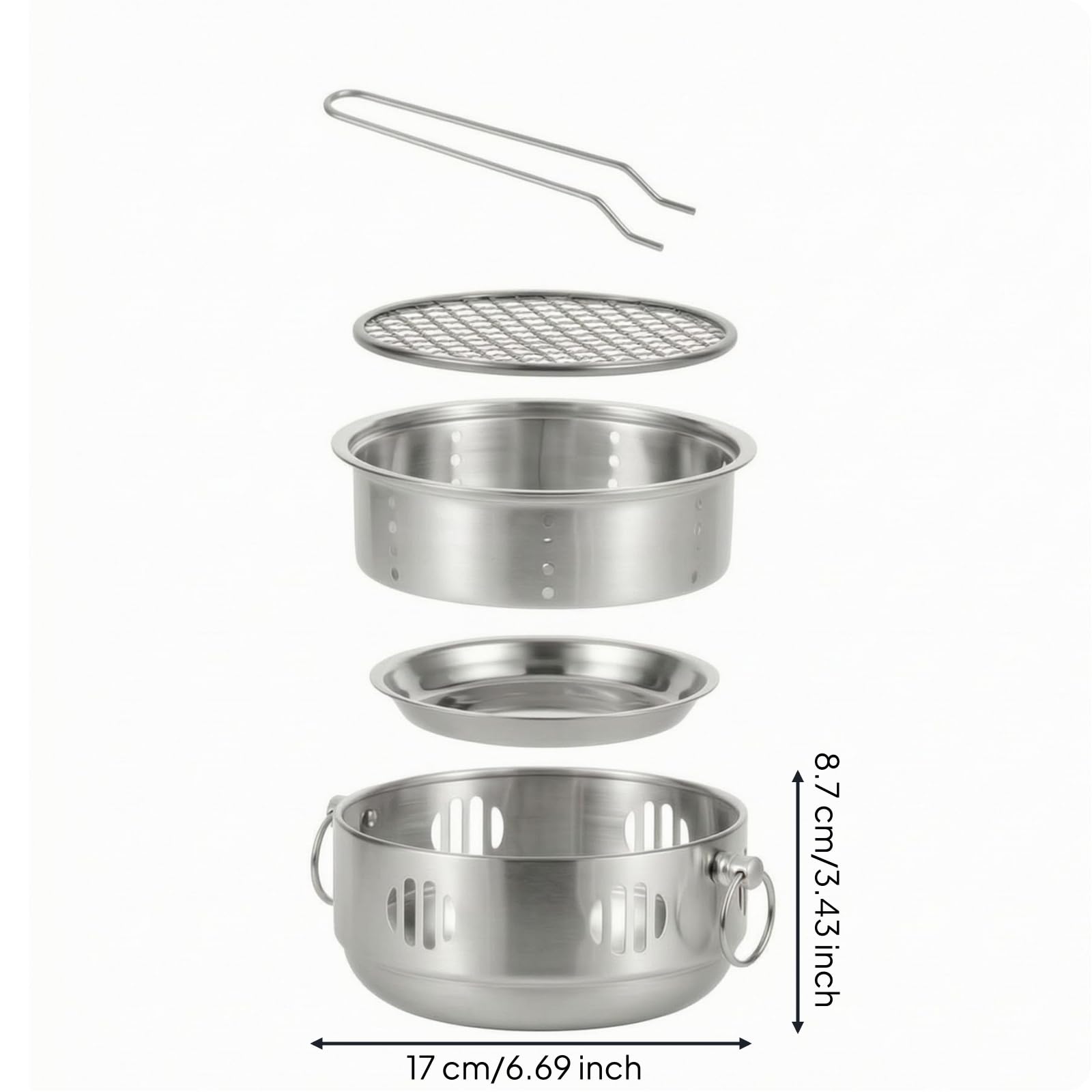 Griglia a Carbone Portatile con Corpo in Acciaio Inox per Campeggio E Picnic con Manico Griglia da 158 Cm Adatta per Uso Allaperto, Naturale