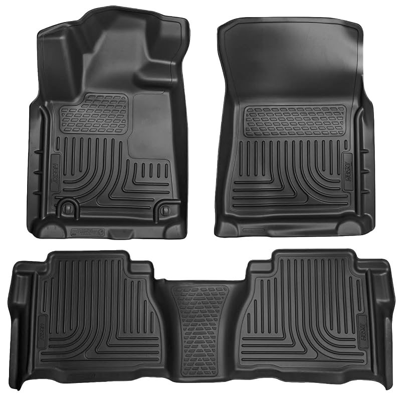 Tapetes automotivos Weatherbeater Husky Liners sob medida para Toyota Tundra CrewMax e Double Cab 2007–2011, dianteiros e 2ª fileira, pretos, 3 peças - 98581