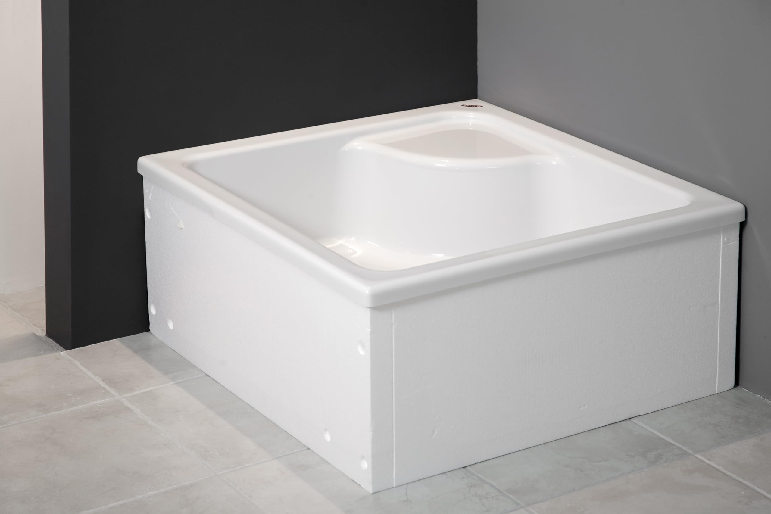 Sellon24® Plato de ducha con soporte, color blanco, estable, liso, soporte de poliestireno, EPS para cabina de ducha, acrílico, cuadrado, R55, se puede enlosar profundamente (80 x 80 x 41 cm)