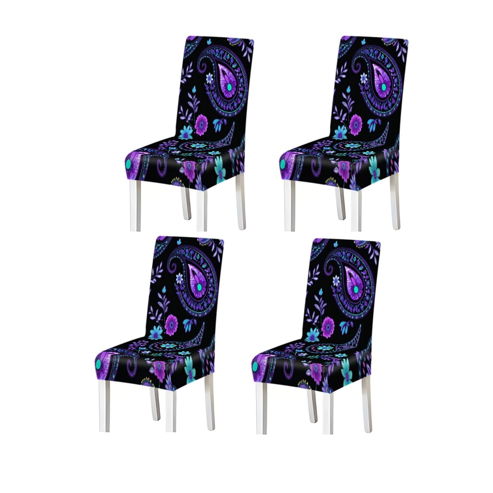 Bosuybn One Color Purple Paisley Floral Pattern Print Dining Chair Covers Set Of 2/4/6, Stretch Slipcovers For Kitchen Dining Room Furniture Protectors For Home Dining Room(4Pcschair Cover)