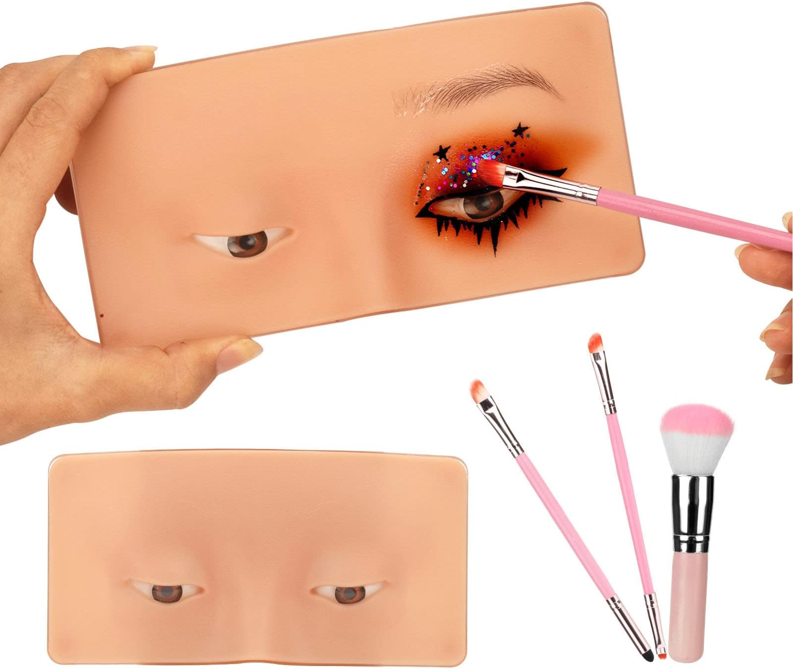Dupelec Makeup Practice Face Board, 3D Reusable Silicone Makeup Mannequin Face with 3PCS Makeup Brush Eye Makeup Practice Face for Makeup Beginner or Professional Enthusiasts