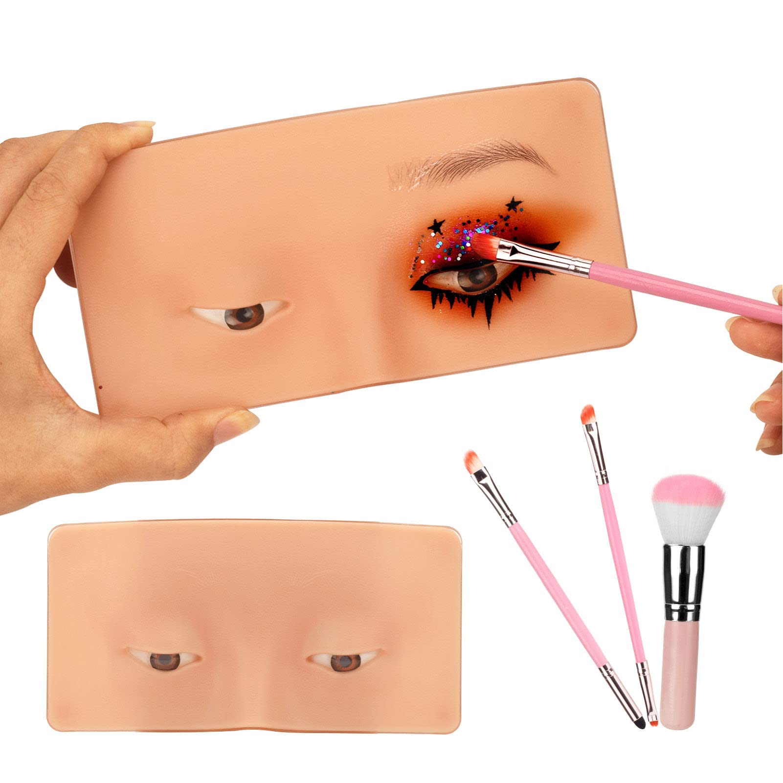 DUPELECMakeup Practice Face Board, 3D Reusable Silicone Makeup Mannequin Face with 3PCS Makeup Brush Eye Makeup Practice Face for Makeup Beginner or Professional Enthusiasts