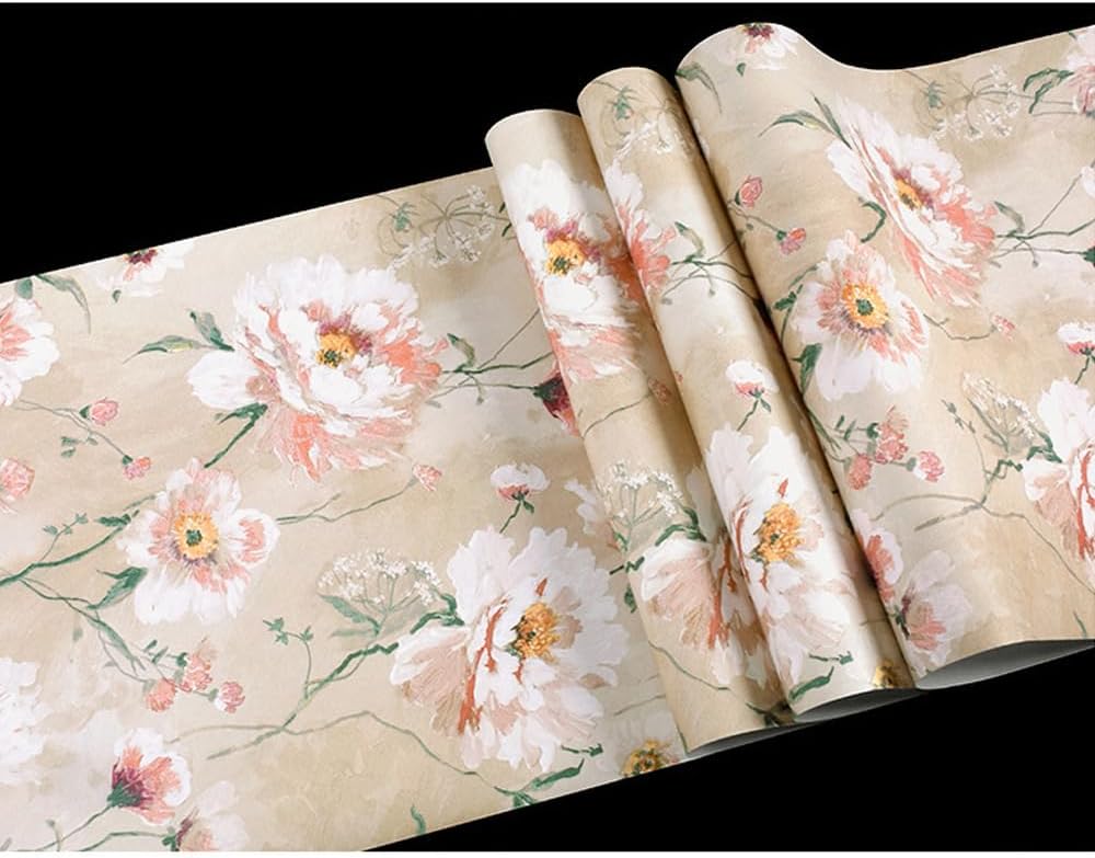 Rustic Floral Furniture Liner for Dresser Top Protector Drawer Shelf Decor Paper Self Adhesive Wallpaper Vintage 19.7 feet Roll (M-236.2x17.7 Inch)