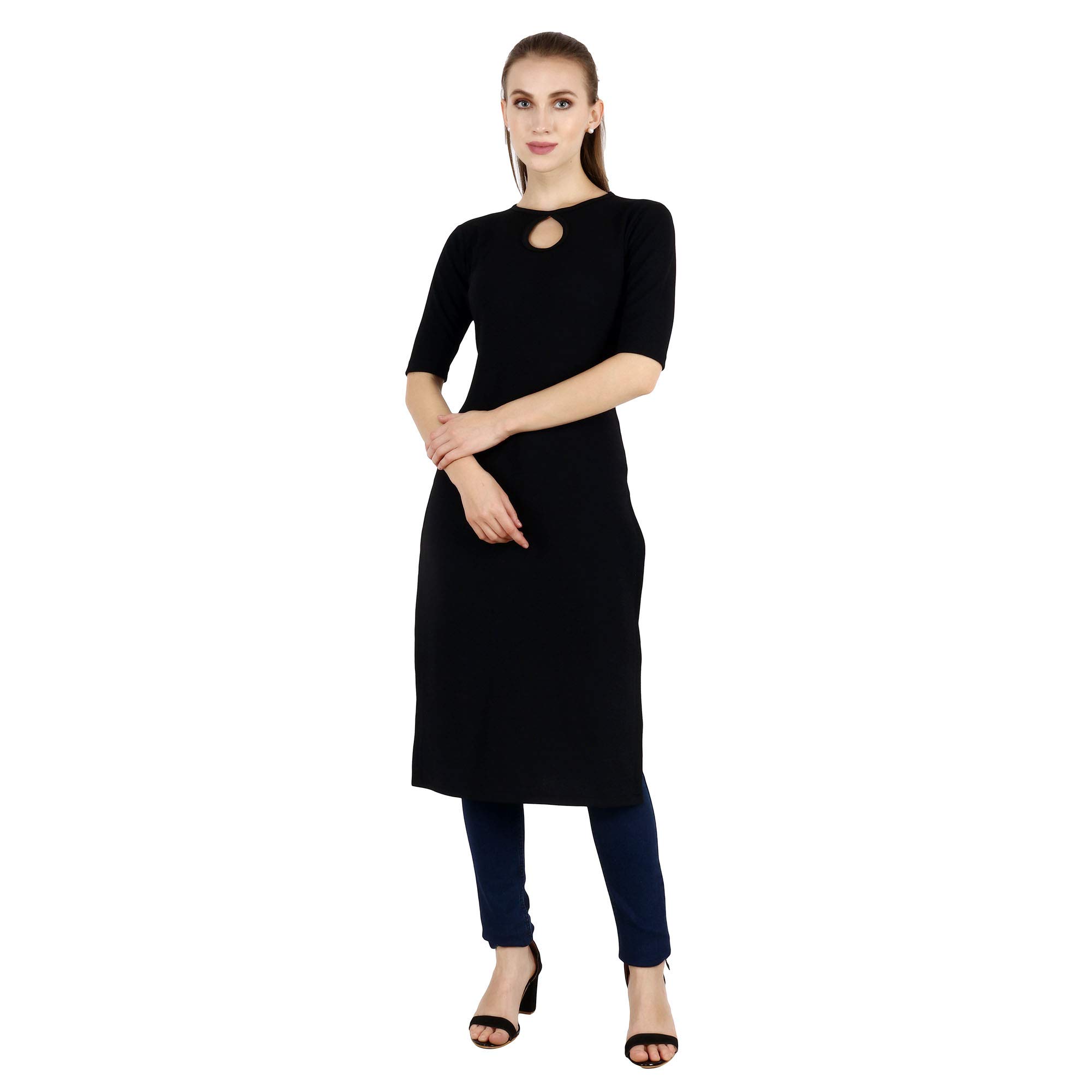 Popwings Casual Black Key Hole Streachable Kurti