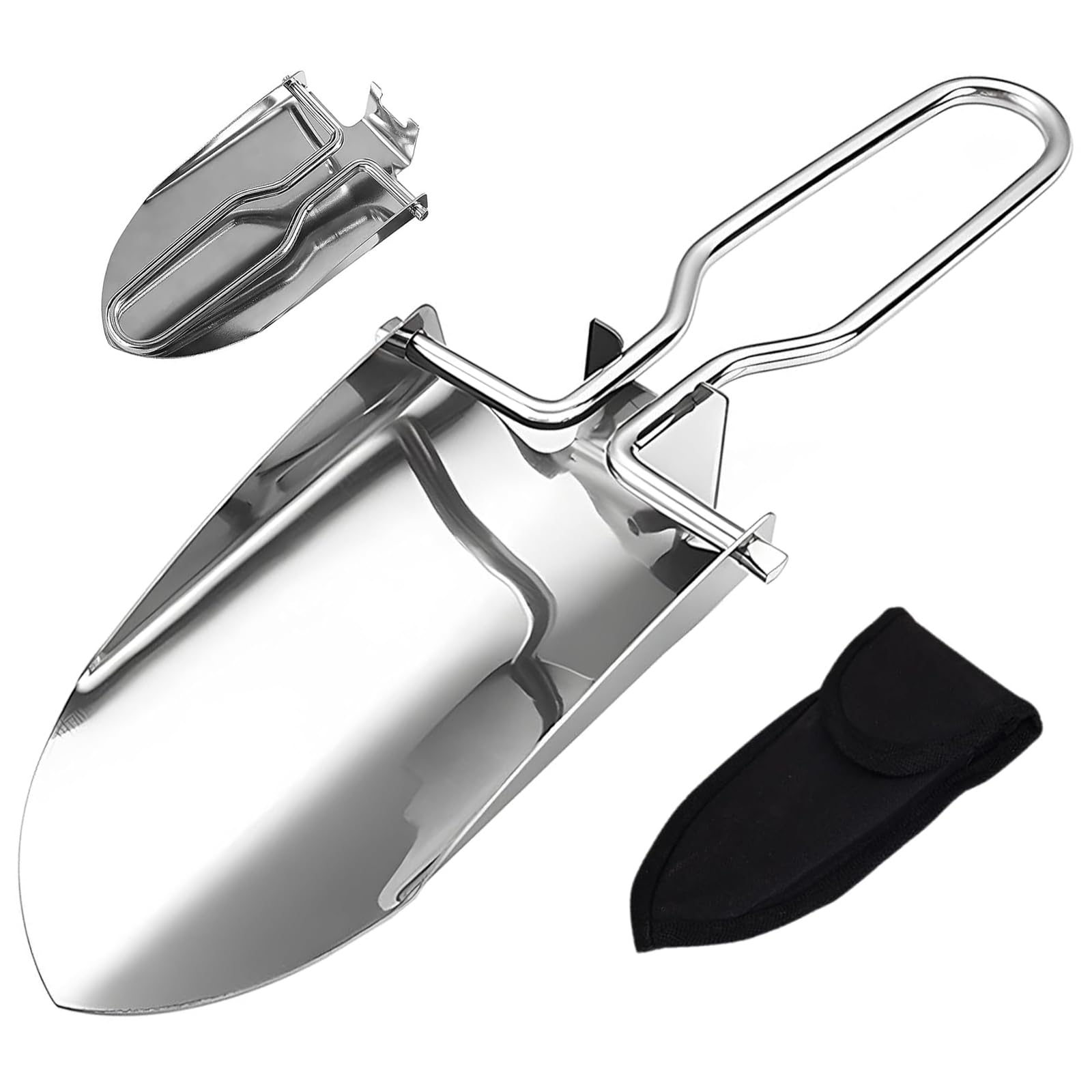 Aililong Pala da Giardino Pieghevole – Mini Pala a Mano in Acciaio Inossidabile, Pieghevole con Tasca per Cintura, per Giardino, Pala per Fiori, Campeggio e attività all'aperto