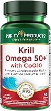 Krill Omega 50 Plus w/ CoQ10 from Purity Products - 1300mg Krill Oil and Fish Oil Blend - 100mg CoQ10-500mg Natural Astaxanthin - Support for Cardio, Joint and Brain Health - 60 Mini Soft Gels | 100mg CoQ10-500mg Natural Astaxanthin - Support for Cardio, 