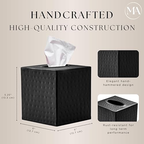 Miniatura 3 de Monarch Abode 19127 - Caja de pañuelos martillada a mano con cubierta cuadrada y dispensador, accesorios de tocador de metal para el hogar y la