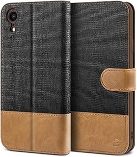 BEZ iPhone XR Case, iPhone XR Phone Case Compatible for iPhone XR, Wallet Cover [Canvas Faux Leather] with Credit Card Holders, Kick Stand, Magnetic Strap Closure, Black