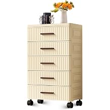 Multifunctional Drawer Storage Cabinet Bedside Table Living Room Snack Children's Toys Books Clothes Storage Cabinet Cream Color 48cm Width Primary Color Handle 5 Layers