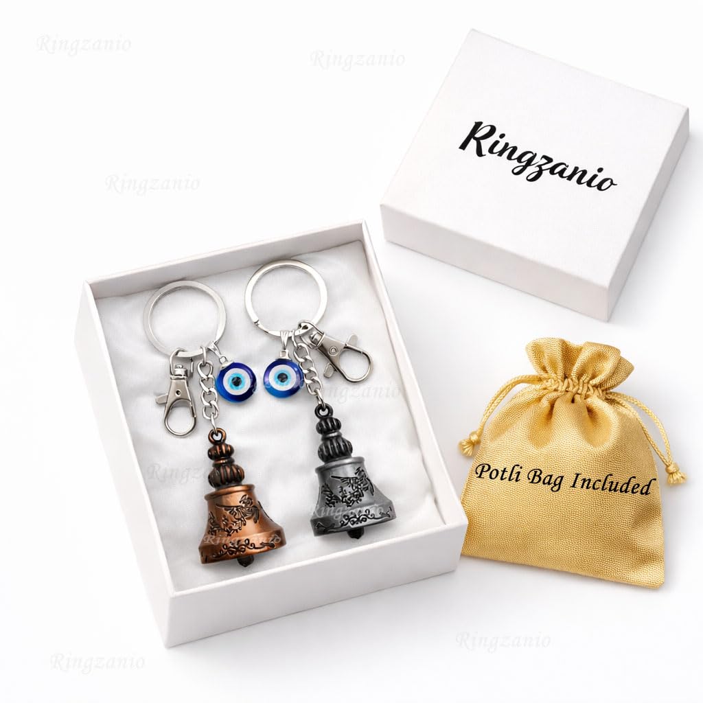 Guardian Bell Keychain For Bike & Car | Tibetan Bells Texture Keyring For Bike | Copper Silver Combo Bells | Evil Eye Good Luck Charm Bell Keychains | Nazar & Protection Charm | KeyRing for Riders-image-18
