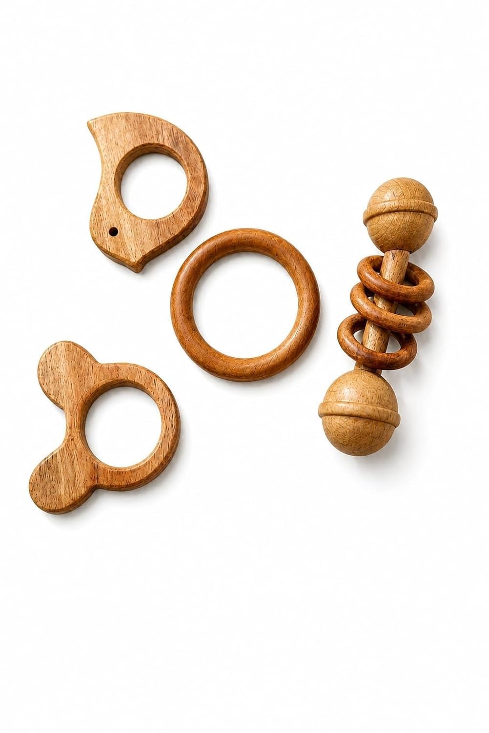 BOOP Natural Wooden Baby Teether Rattle Toy Set for Infants | Safe Montessori Sensory for Newborn Babies | Wooden Ring Teether | Handheld Baby Grasping Toys | Early Learning Teether for Infants and Toddlers (Design 3)-image-48