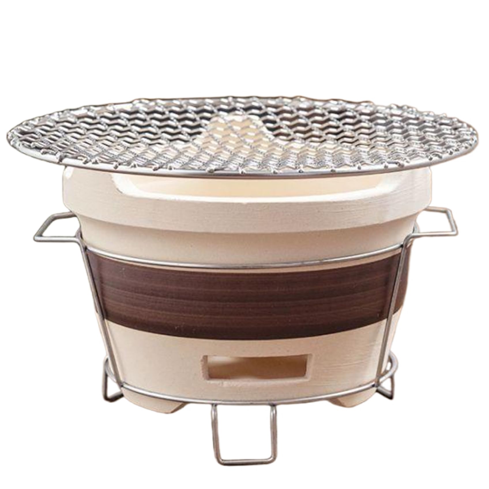 Dorccsi Clay Stove Small Camping Stove Portable Charcoal Grill Ventilated Round Charcoal Grill Tea Making With Iron Rack & Net For Home Party Camping Barbecue Portable Gri