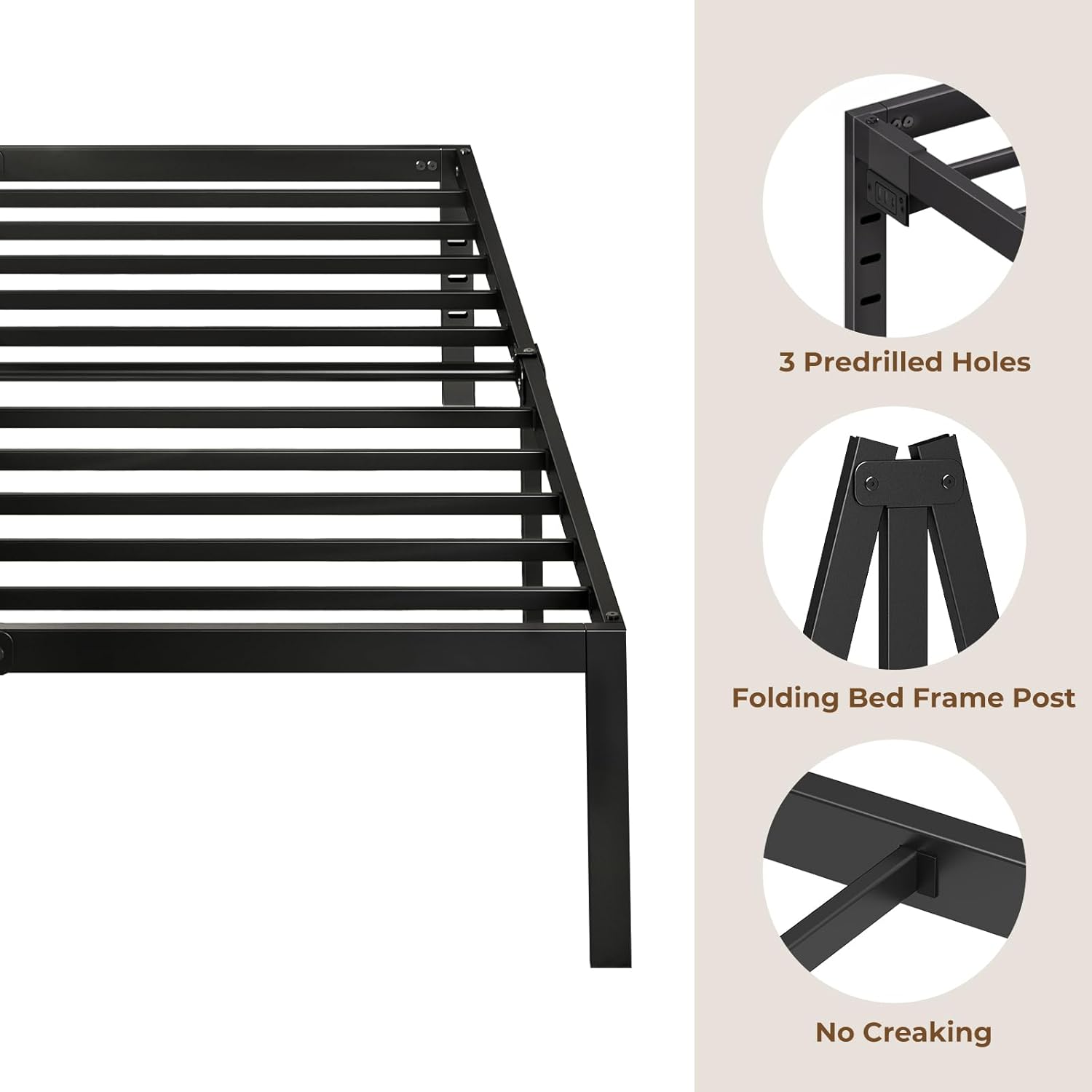 Rolanstar Bed Frame Twin Size with USB Charging Station, 14 Inch Metal Platform Single Bed Frame, Mattress Foundation with Heavy Duty Steel Slat Support, No Box Spring Needed, Easy Assembly, Black - Image 6