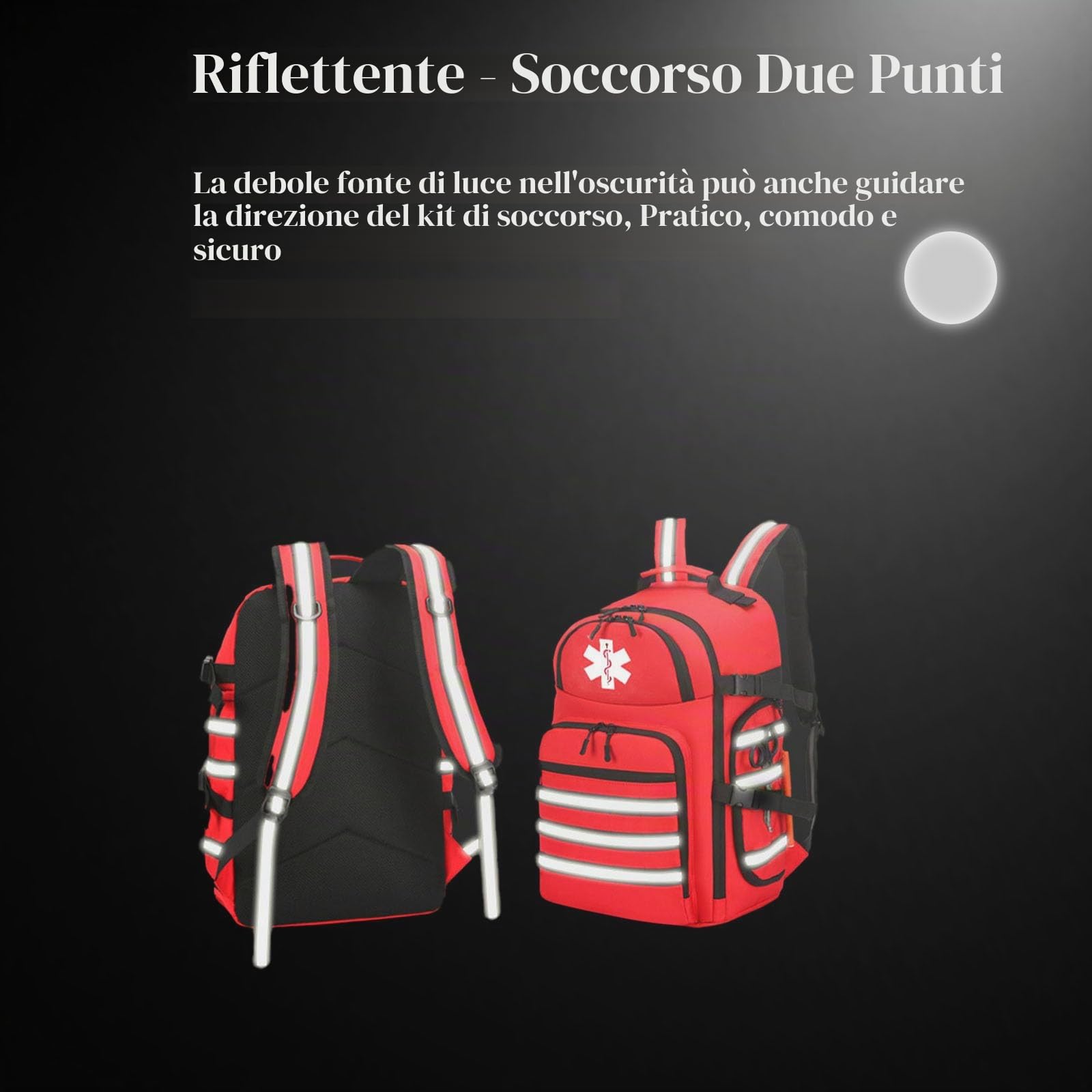 Zaino di pronto soccorso, zaino medico di emergenza vuoto, con striscia riflettente, per campeggio, escursionismo, asilo nido all'aperto, rosso (solo borsa)