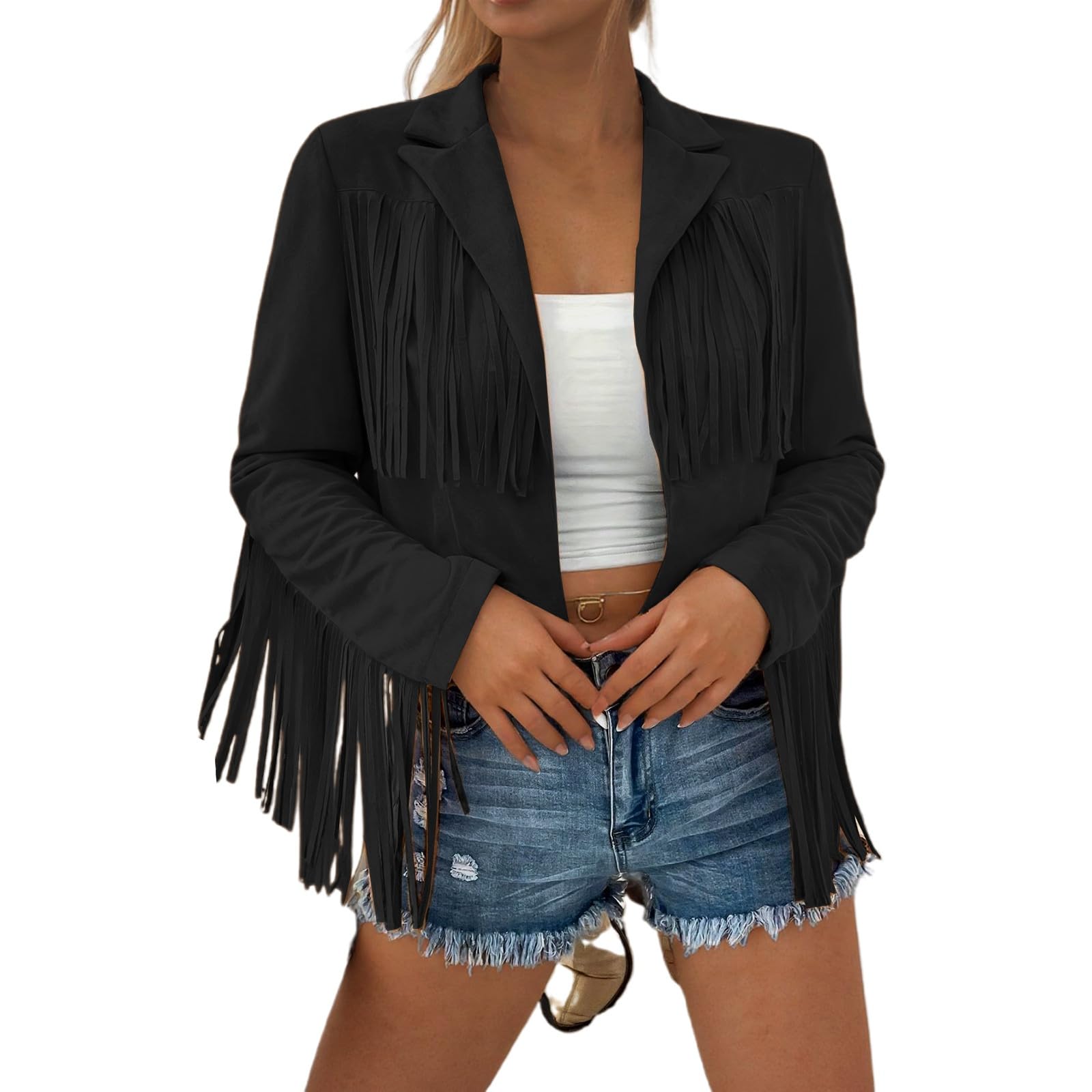 Giacca in pelle da donna, con frange, nappa, costume tradizionale cowgirls, cappotto western a maniche lunghe, giacca da motociclista