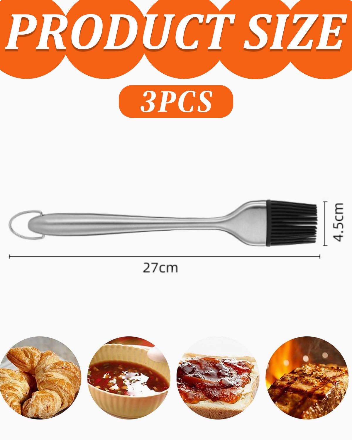 Barbecue, cepillos de silicona y acero inoxidable, para hornear, cocinar barbacoa, parrilla, pasteles, carne, marinado, cepillos de cocina resistentes al calor